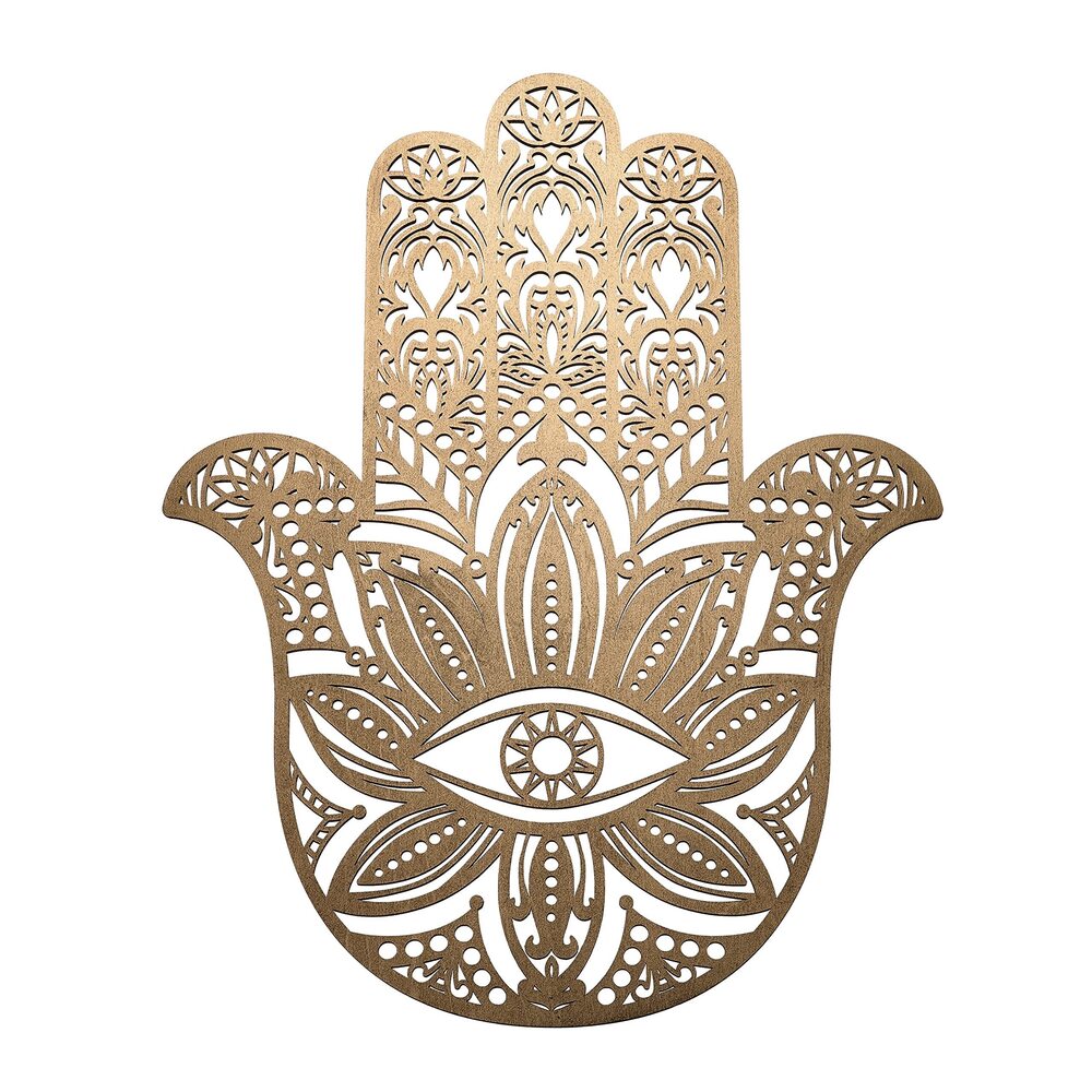 4517 Fourth Level MFG 14" Hamsa Gold, Sacred Geometry Wood Wall Art, Zen